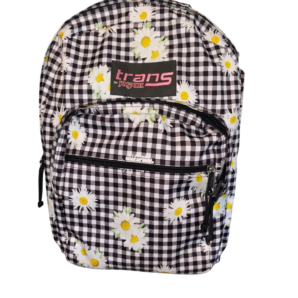 Trans by JanSport Backpack Daisy Gingham Floral Black White School Bag Padded